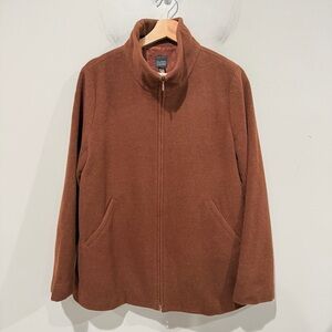 EILEEN FISHER Melton Wool Full Zip Funnel Neck Coat Toffee Brown Size Small